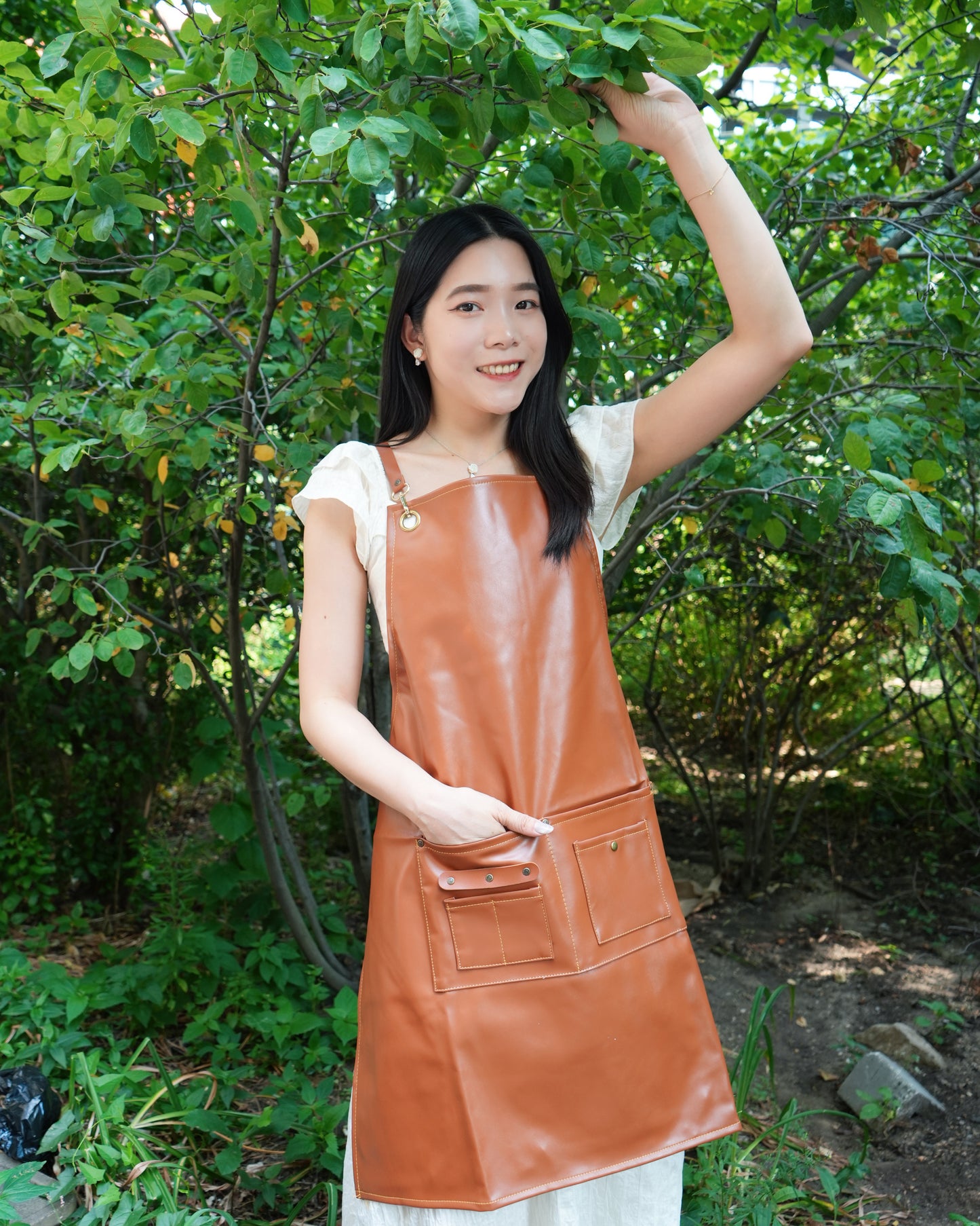 PU Leather Gardening Apron - Brown