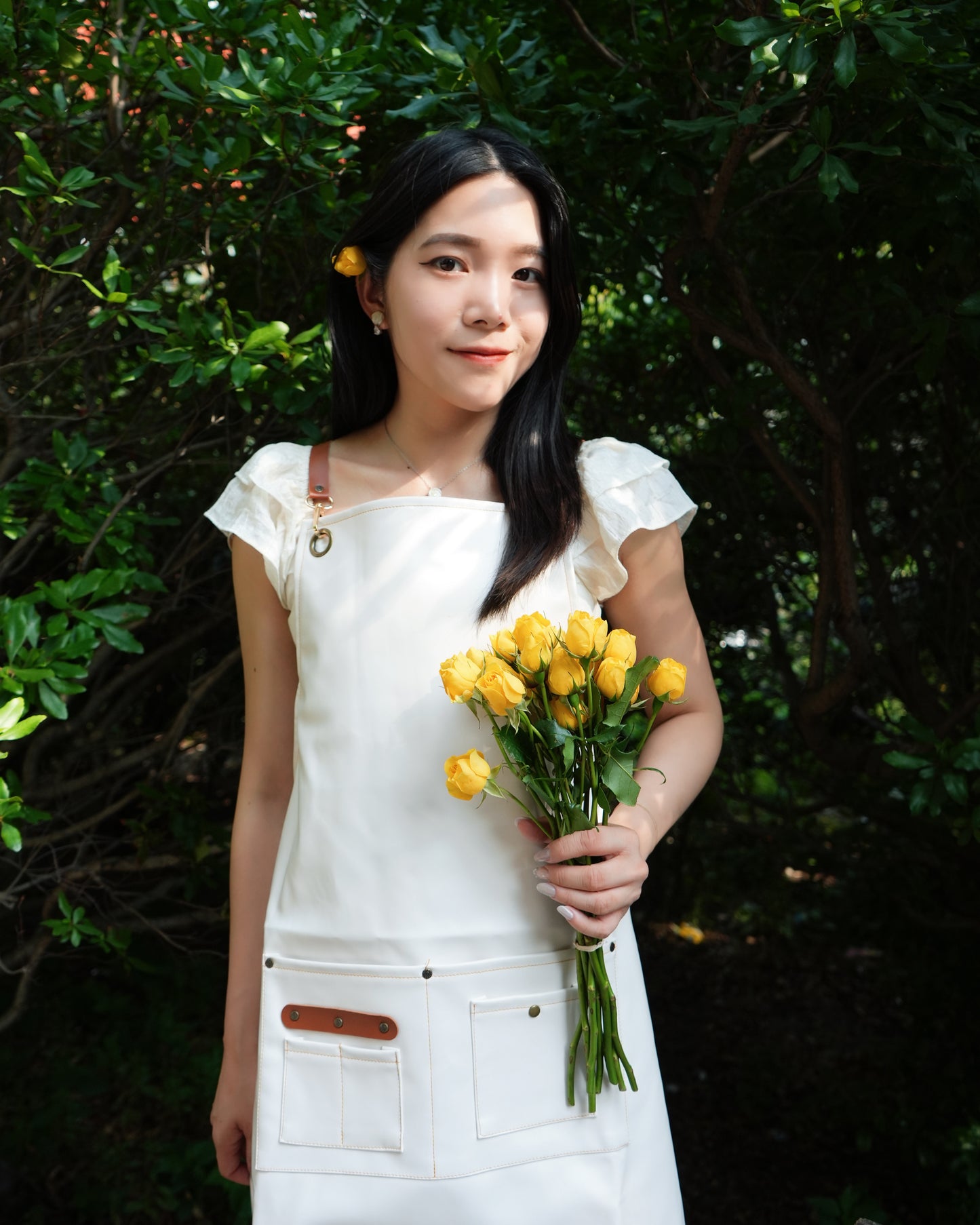 PU Leather Gardening Apron - White