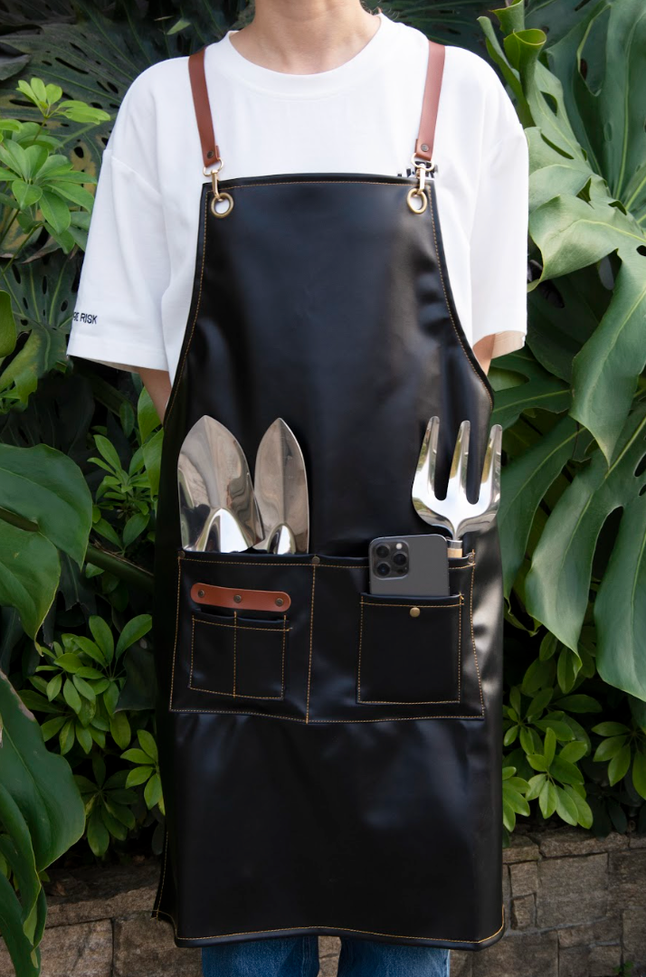 PU Leather Gardening Apron - Black
