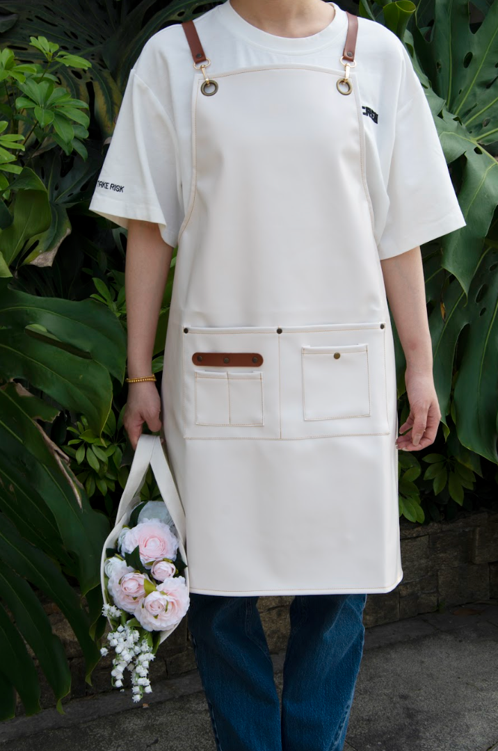 PU Leather Gardening Apron - White
