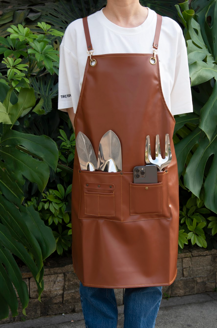 PU Leather Gardening Apron - Brown