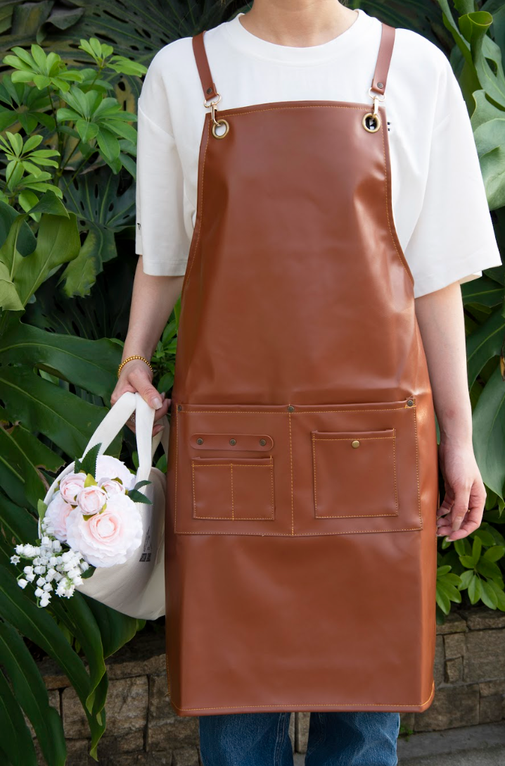 PU Leather Gardening Apron - Brown