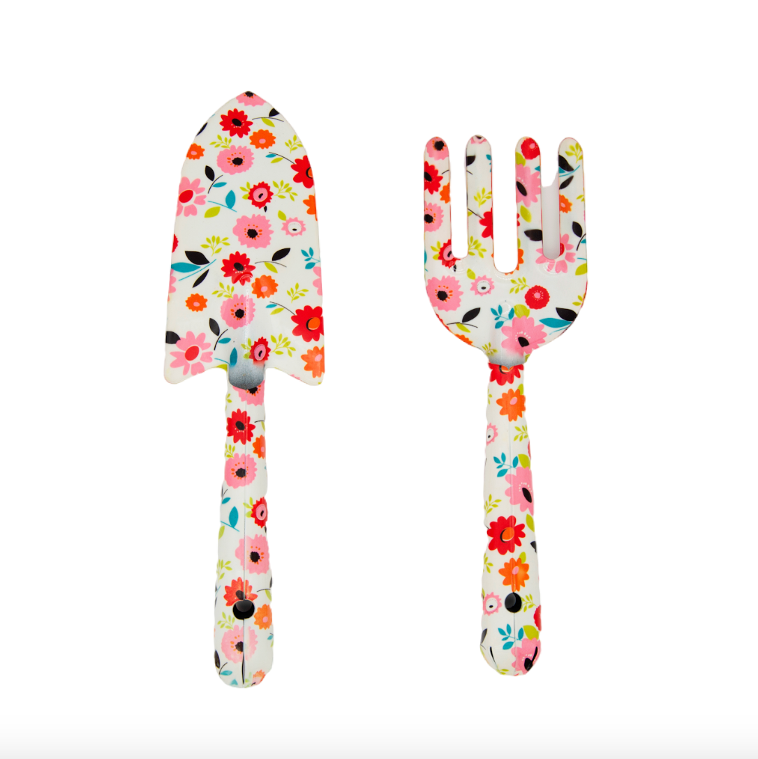 2-Piece Garden Tool Set(Hand Trowel and Hand Fork) - Colorful floral pattern