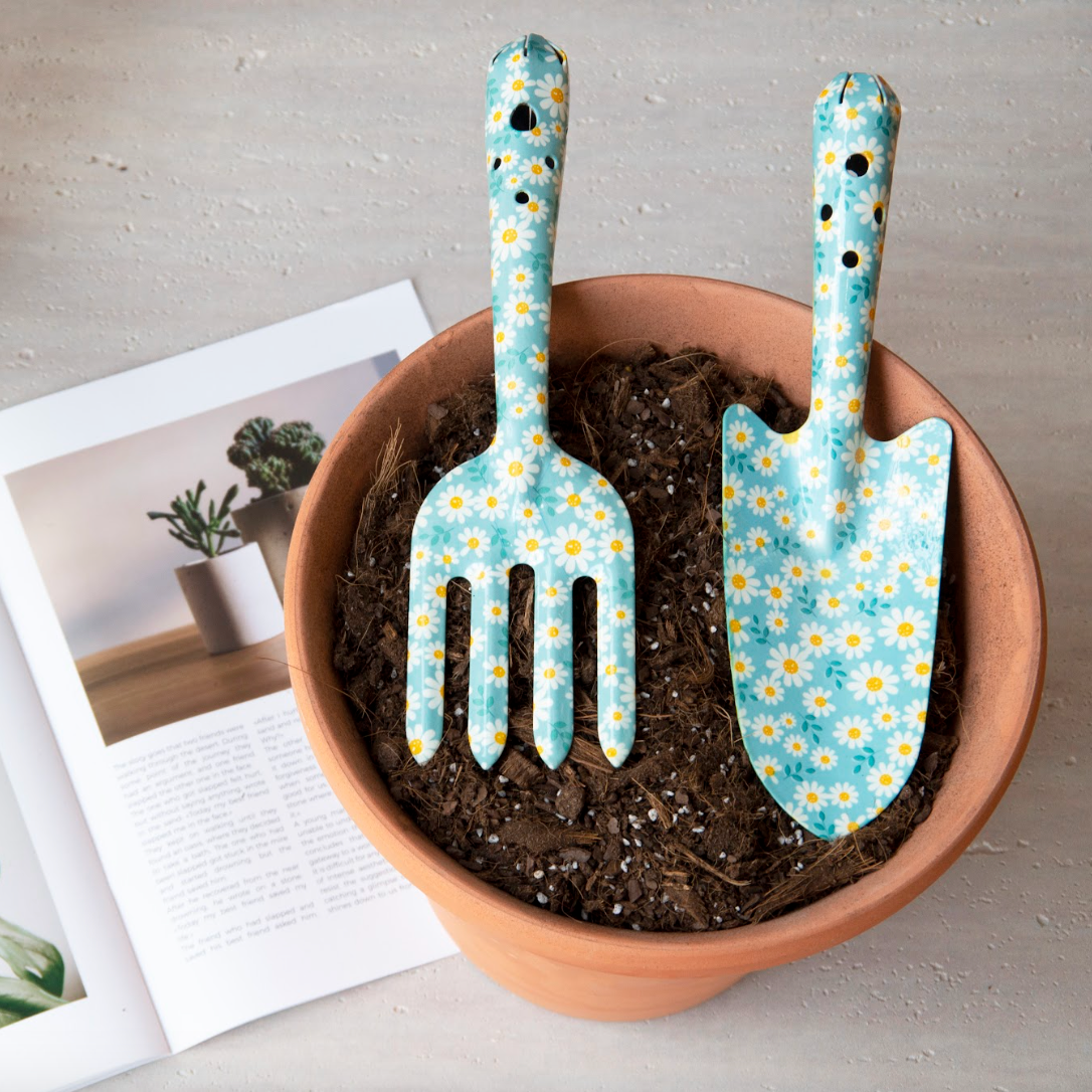 2-Piece Garden Tool Set(Hand Trowel and Hand Fork) - Daisy pattern