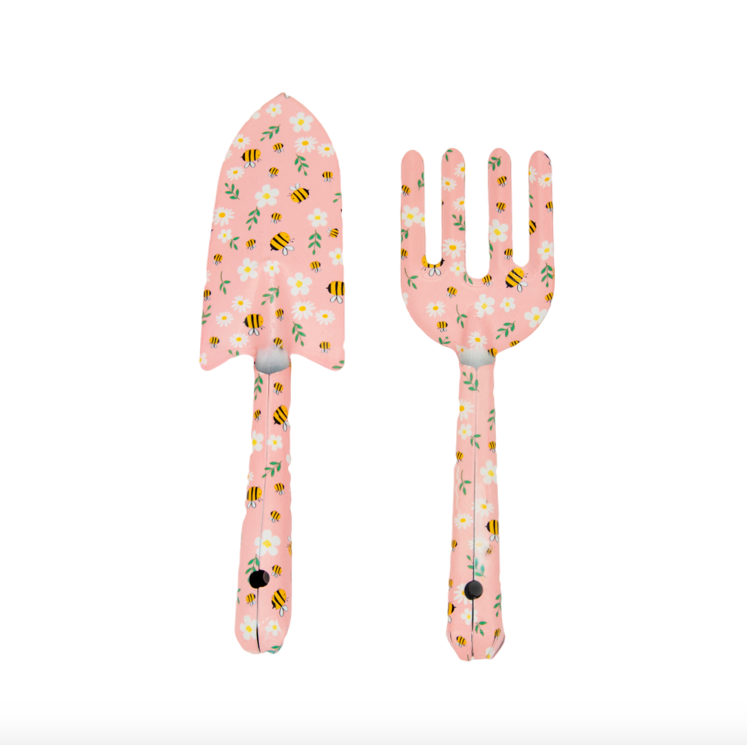2-Piece Garden Tool Set(Hand Trowel and Hand Fork) - Bee pattern
