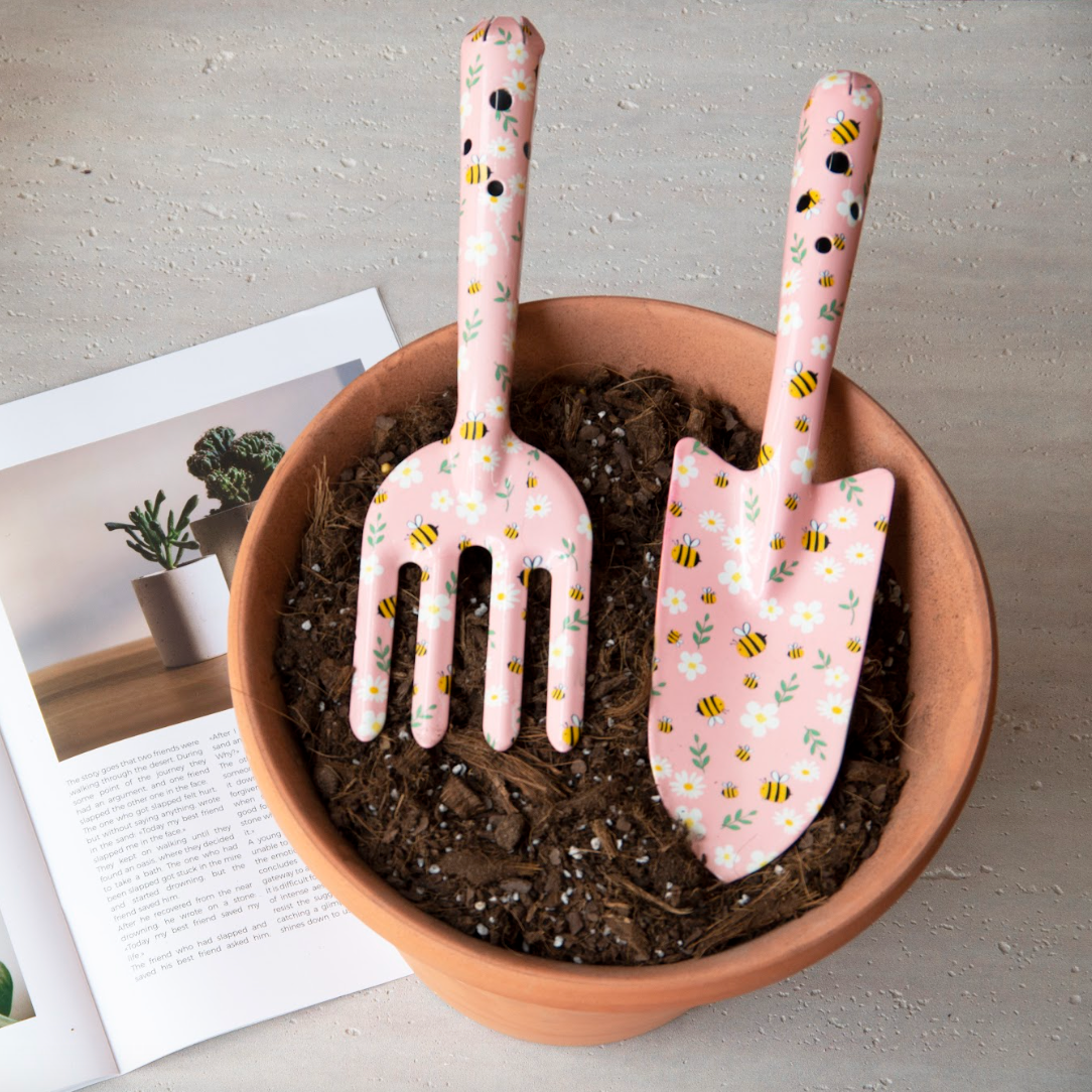 2-Piece Garden Tool Set(Hand Trowel and Hand Fork) - Bee pattern