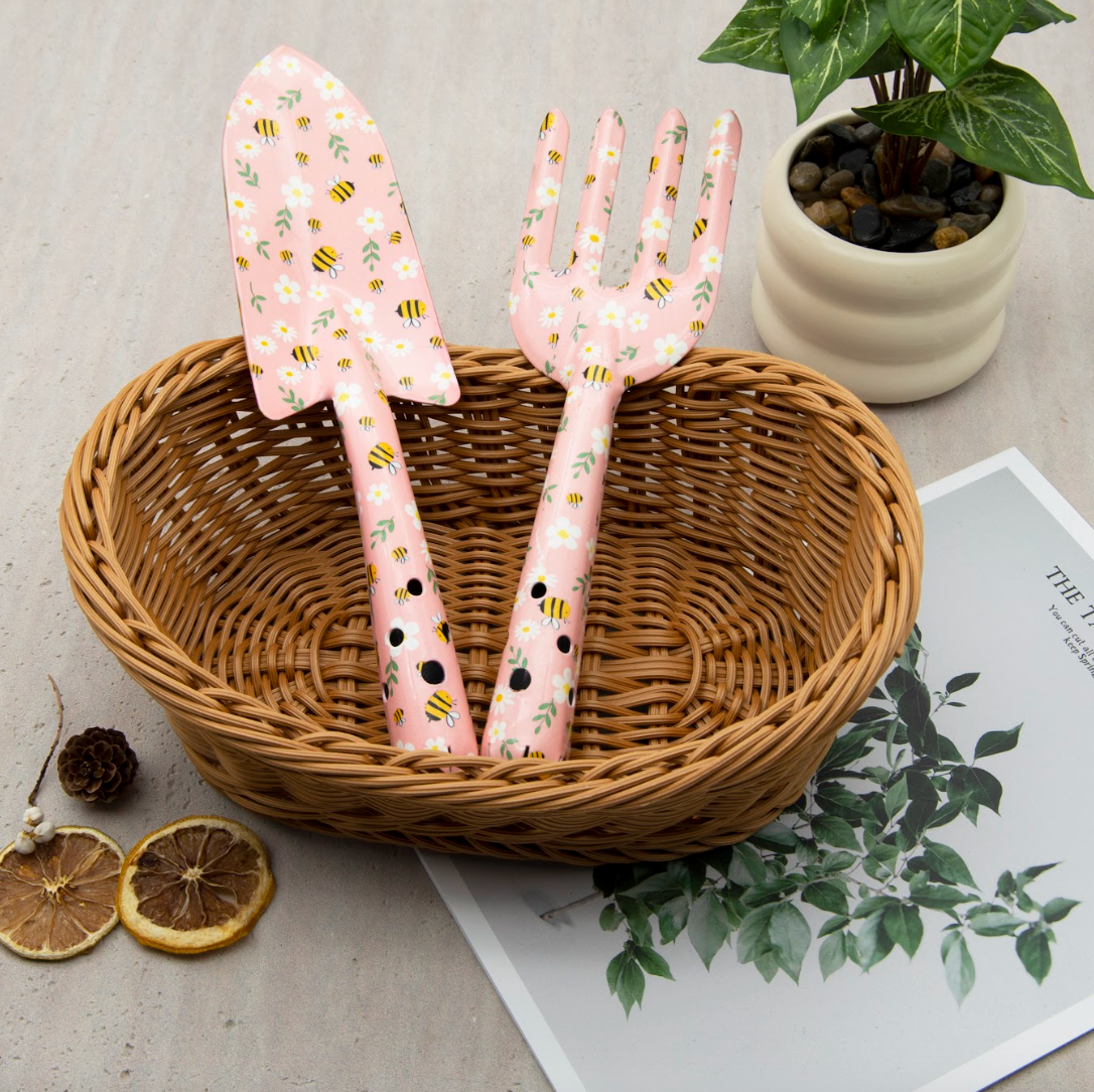2-Piece Garden Tool Set(Hand Trowel and Hand Fork) - Bee pattern