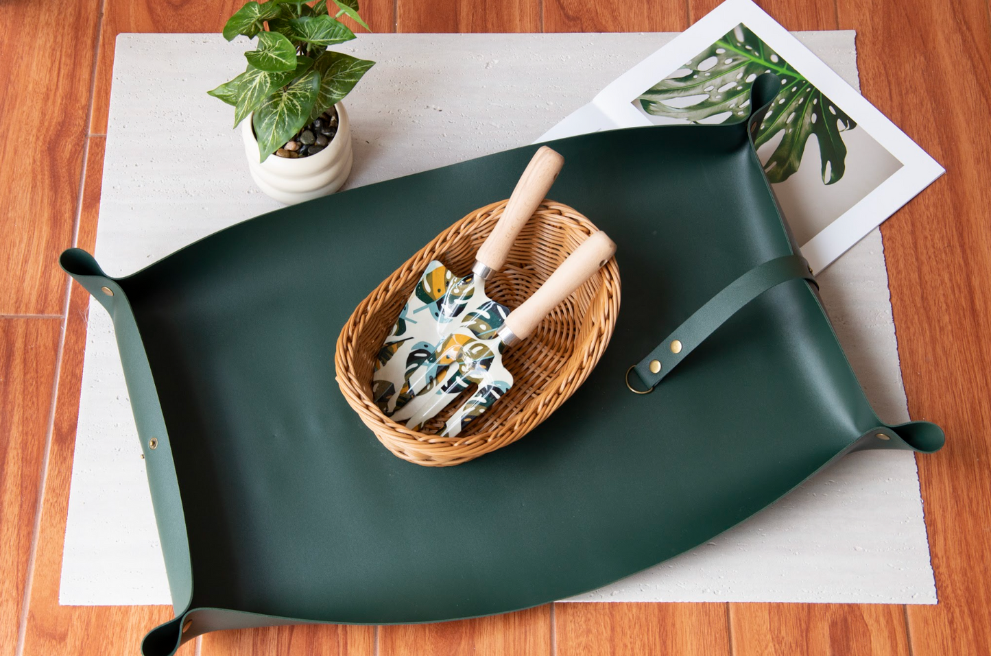 PU Leather Plant Repotting Mat Waterproof Transplanting Mat - Dark green