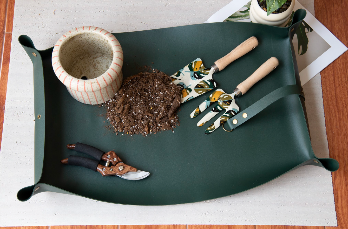 PU Leather Plant Repotting Mat Waterproof Transplanting Mat - Dark green