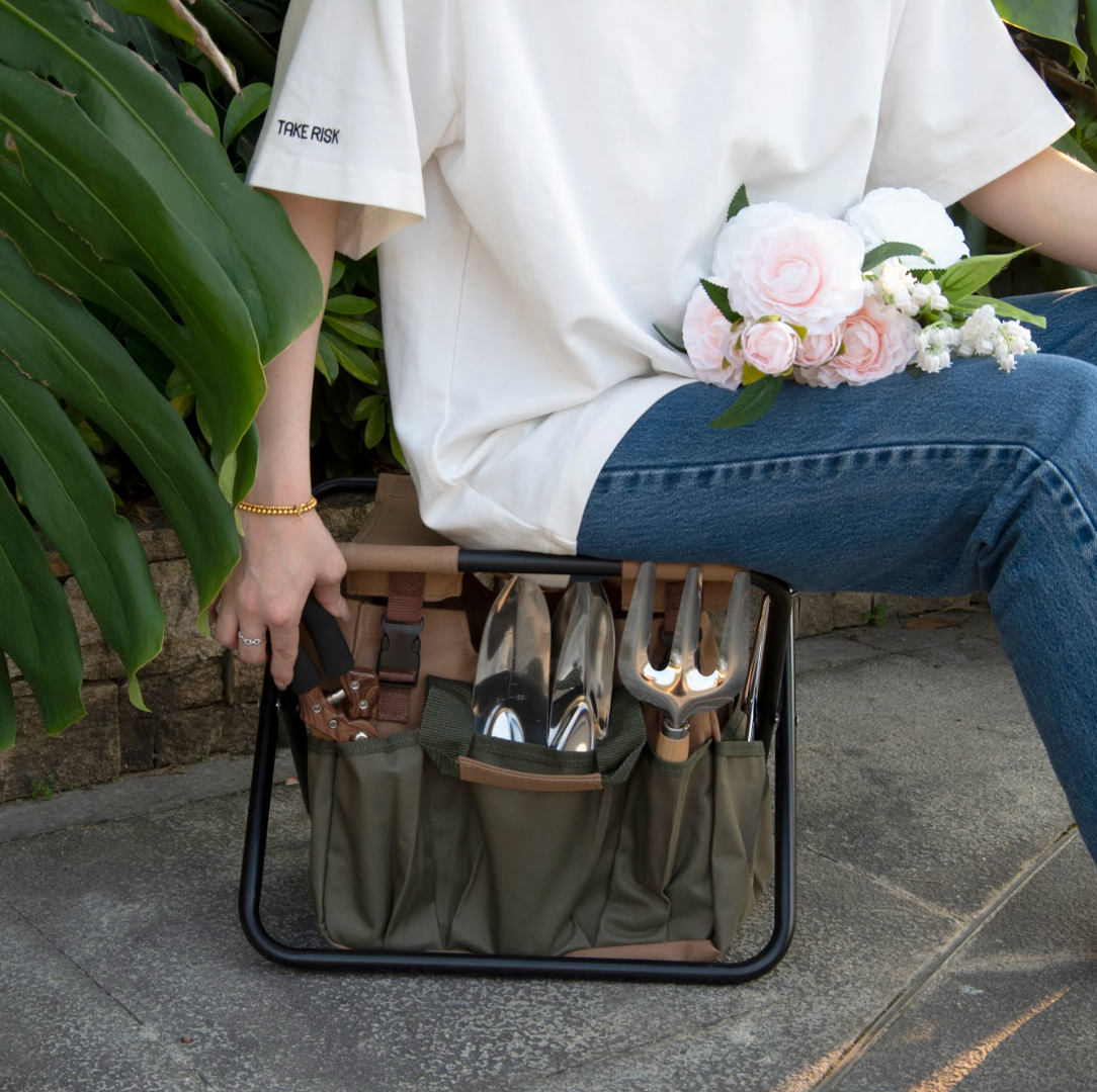 Gardener Folding Seat with Tools, Garden Stool with Detachable Storage Tote Bag