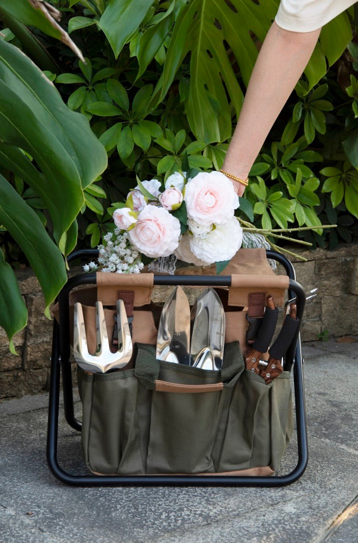 Gardener Folding Seat with Tools, Garden Stool with Detachable Storage Tote Bag