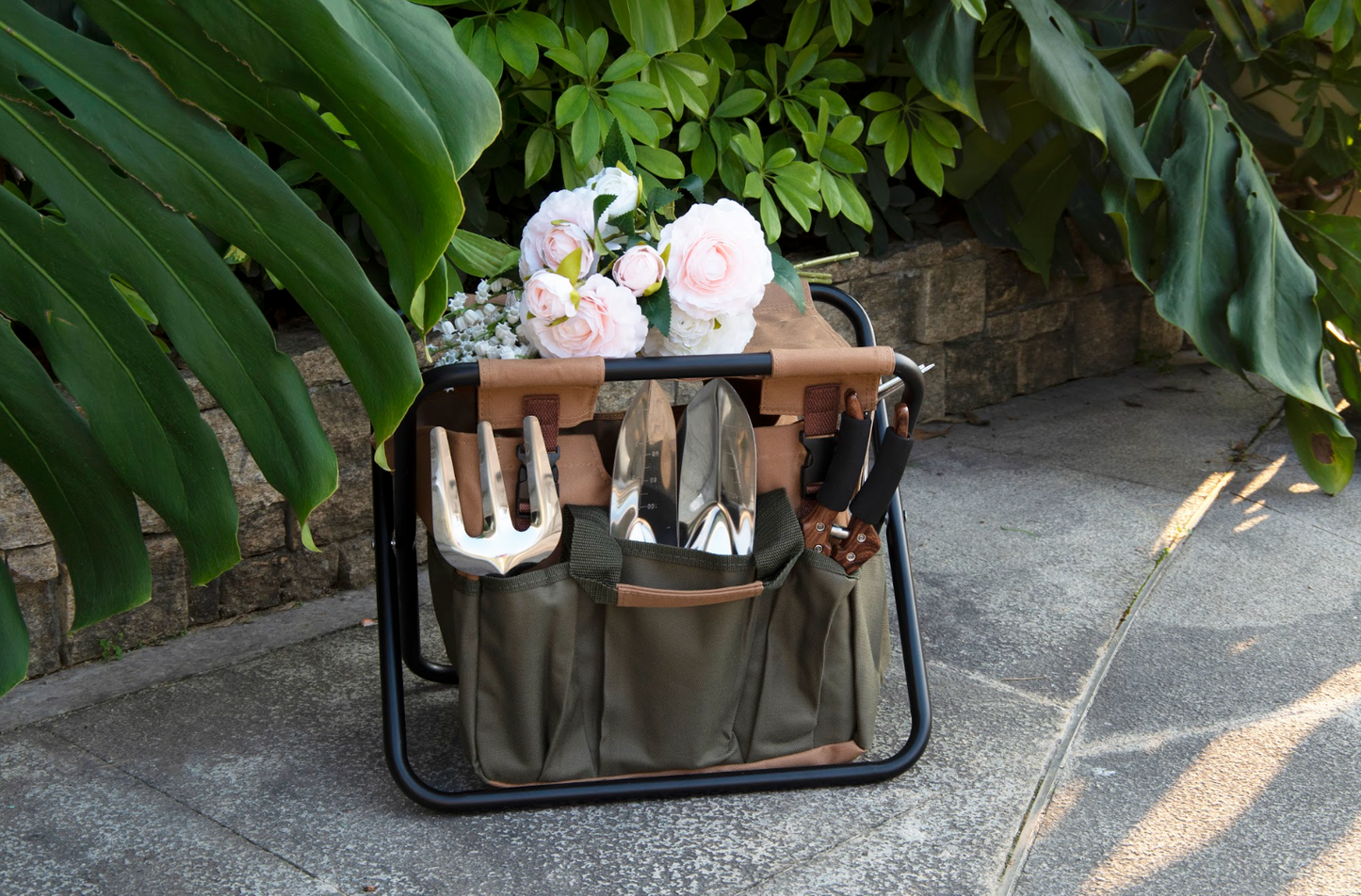Gardener Folding Seat with Tools, Garden Stool with Detachable Storage Tote Bag