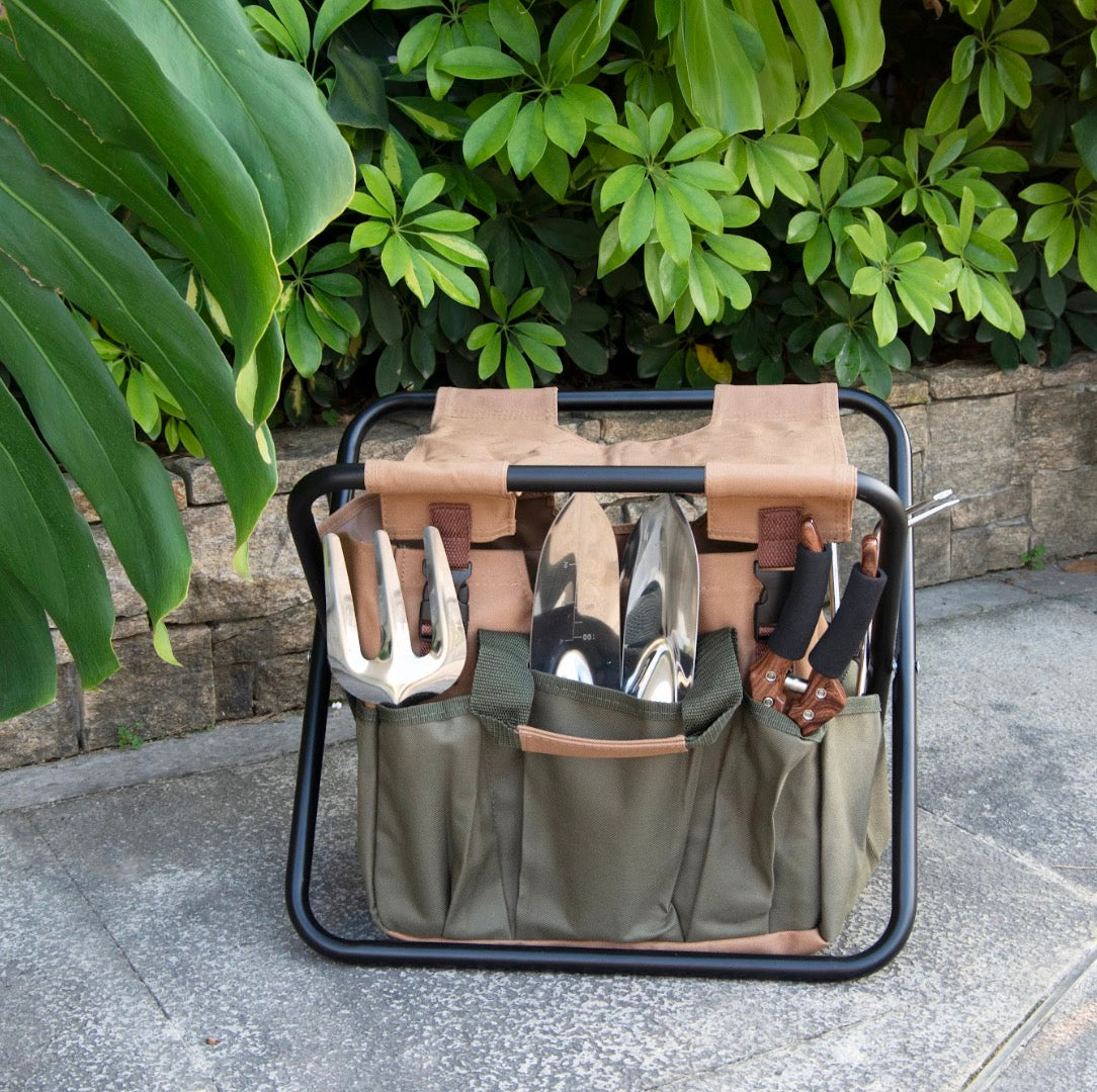 Gardener Folding Seat with Tools, Garden Stool with Detachable Storage Tote Bag
