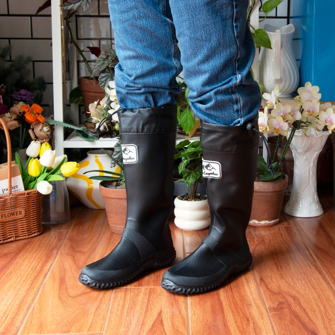 Waterproof Gardening Boots,Tall Waterproof Rain Boot Outdoor Garden Shoes - Black