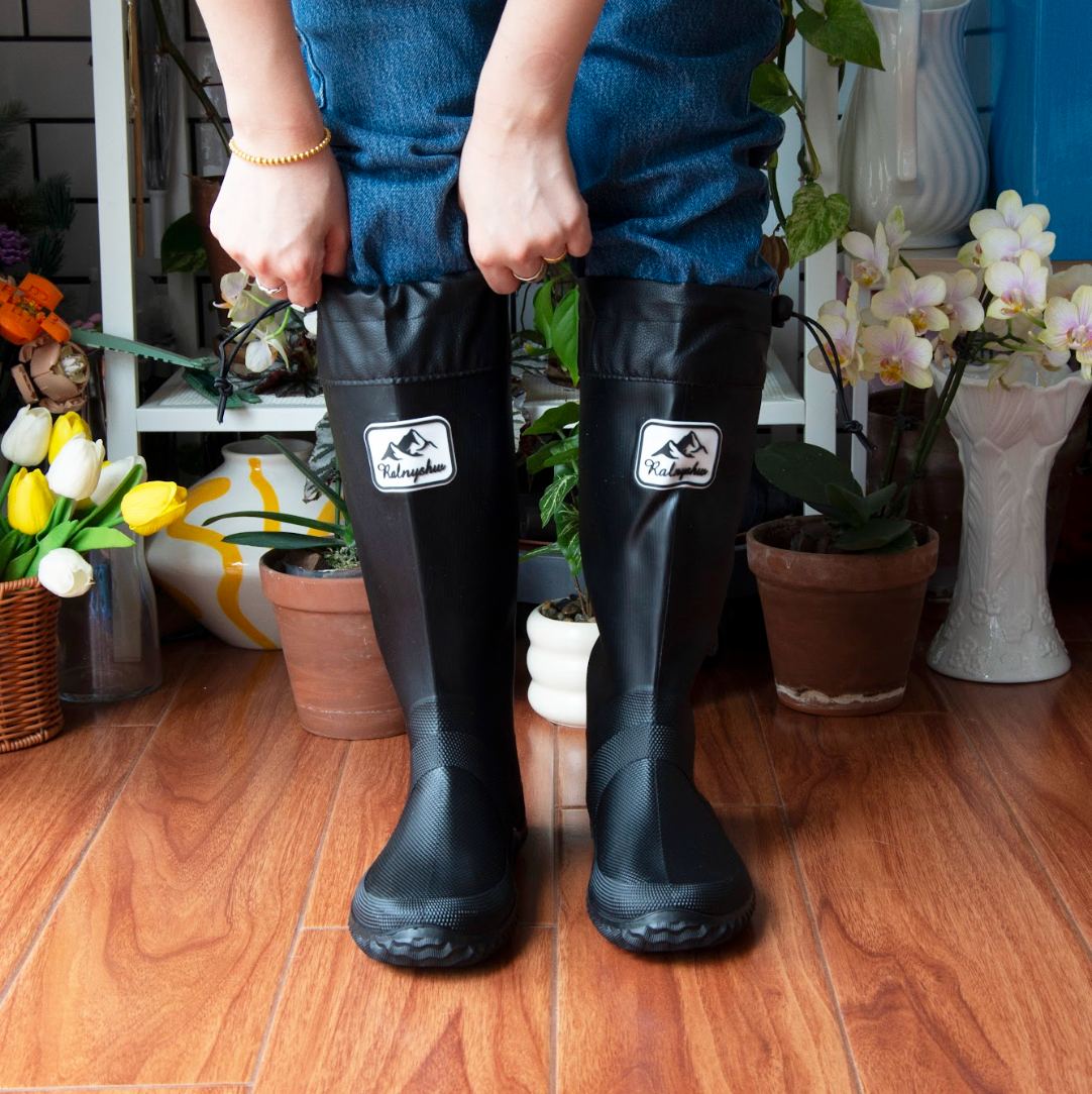 Waterproof Gardening Boots,Tall Waterproof Rain Boot Outdoor Garden Shoes - Black