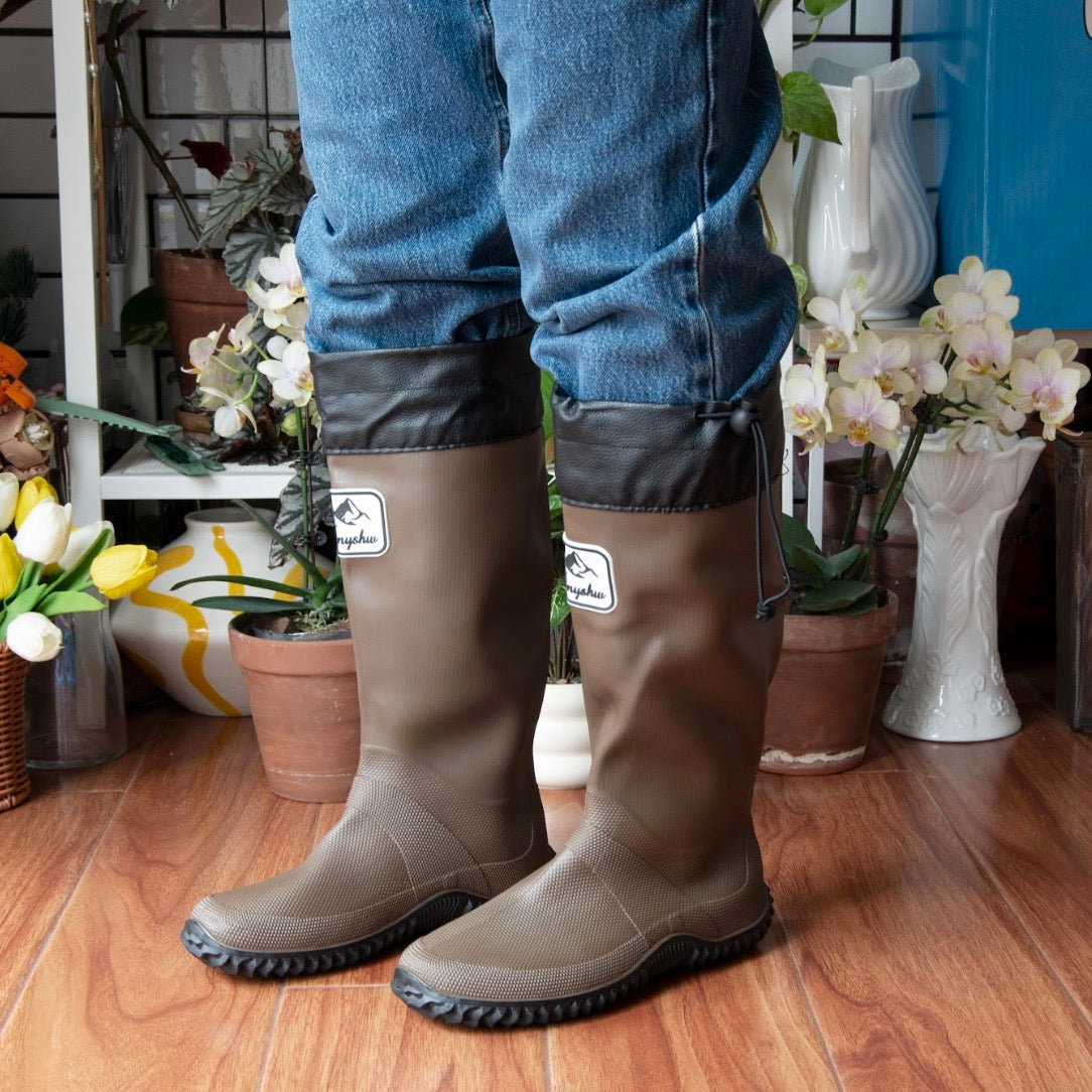 Waterproof Gardening Boots,Tall Waterproof Rain Boot Outdoor Garden Shoes – Brown