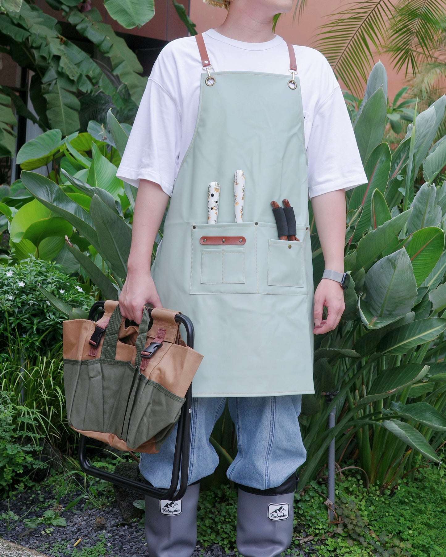 PU Leather Gardening Apron - Green