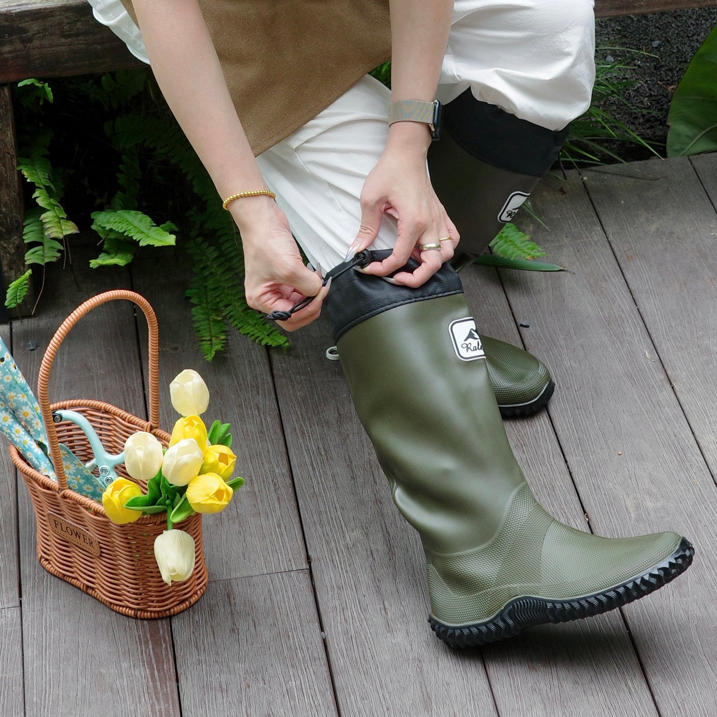Waterproof Gardening Boots,Tall Waterproof Rain Boot Outdoor Garden Shoes – Green