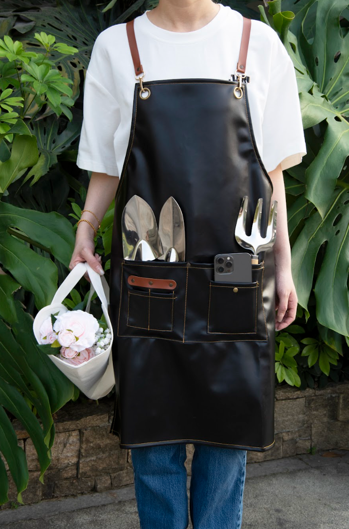 PU Leather Gardening Apron - Black