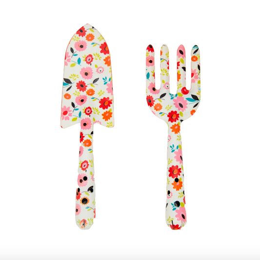 2-Piece Garden Tool Set(Hand Trowel and Hand Fork)  - Colorful floral pattern