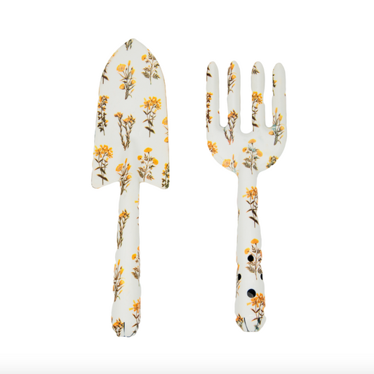 2-Piece Garden Tool Set(Hand Trowel and Hand Fork)  - Yellow flower pattern