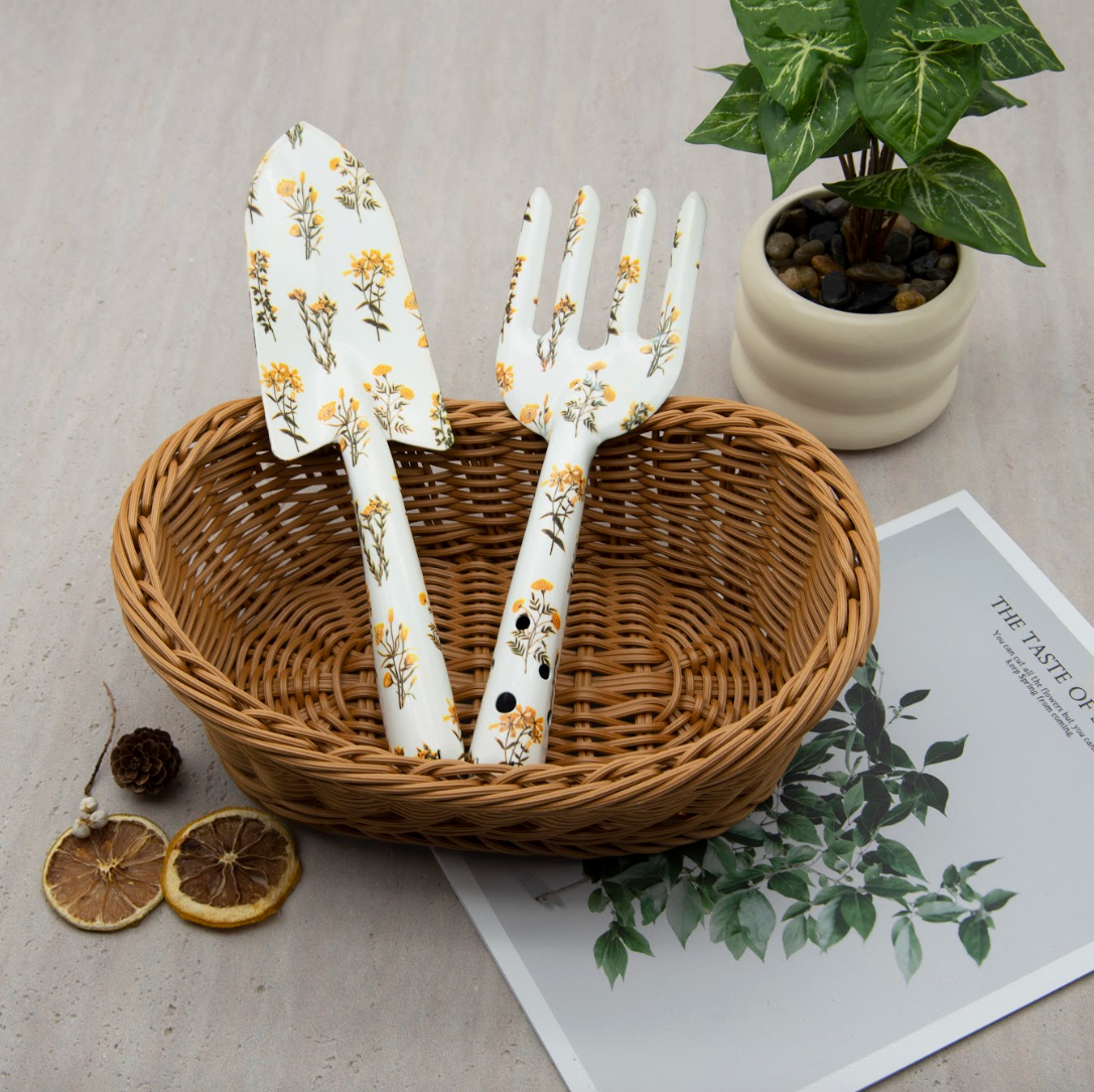 2-Piece Garden Tool Set(Hand Trowel and Hand Fork)  - Yellow flower pattern
