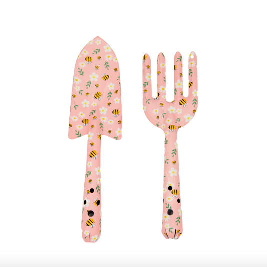2-Piece Garden Tool Set(Hand Trowel and Hand Fork)  - Bee pattern