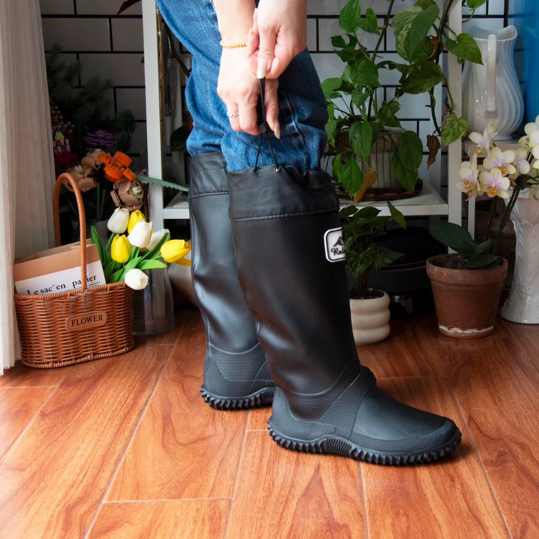Waterproof Gardening Boots,Tall Waterproof Rain Boot Outdoor Garden Shoes - Black