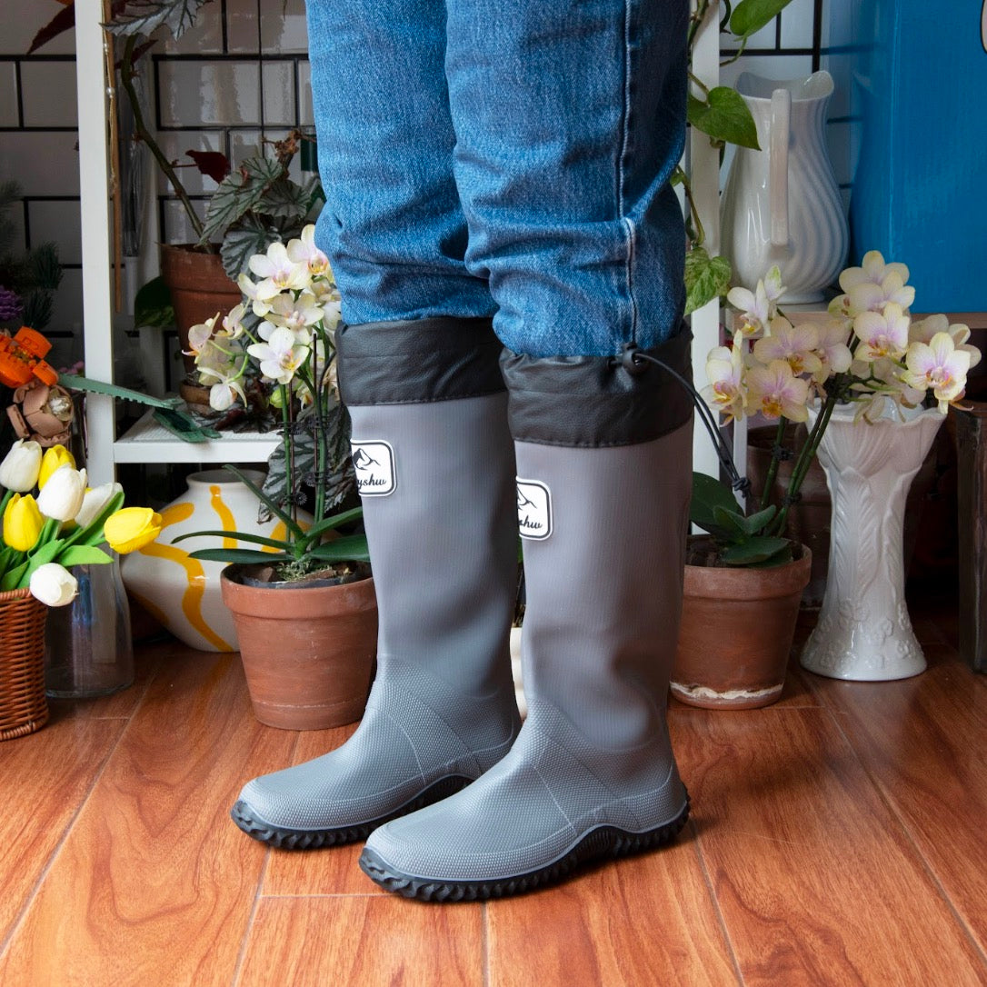 Waterproof Gardening Boots,Tall Waterproof Rain Boot Outdoor Garden Shoes – Grey