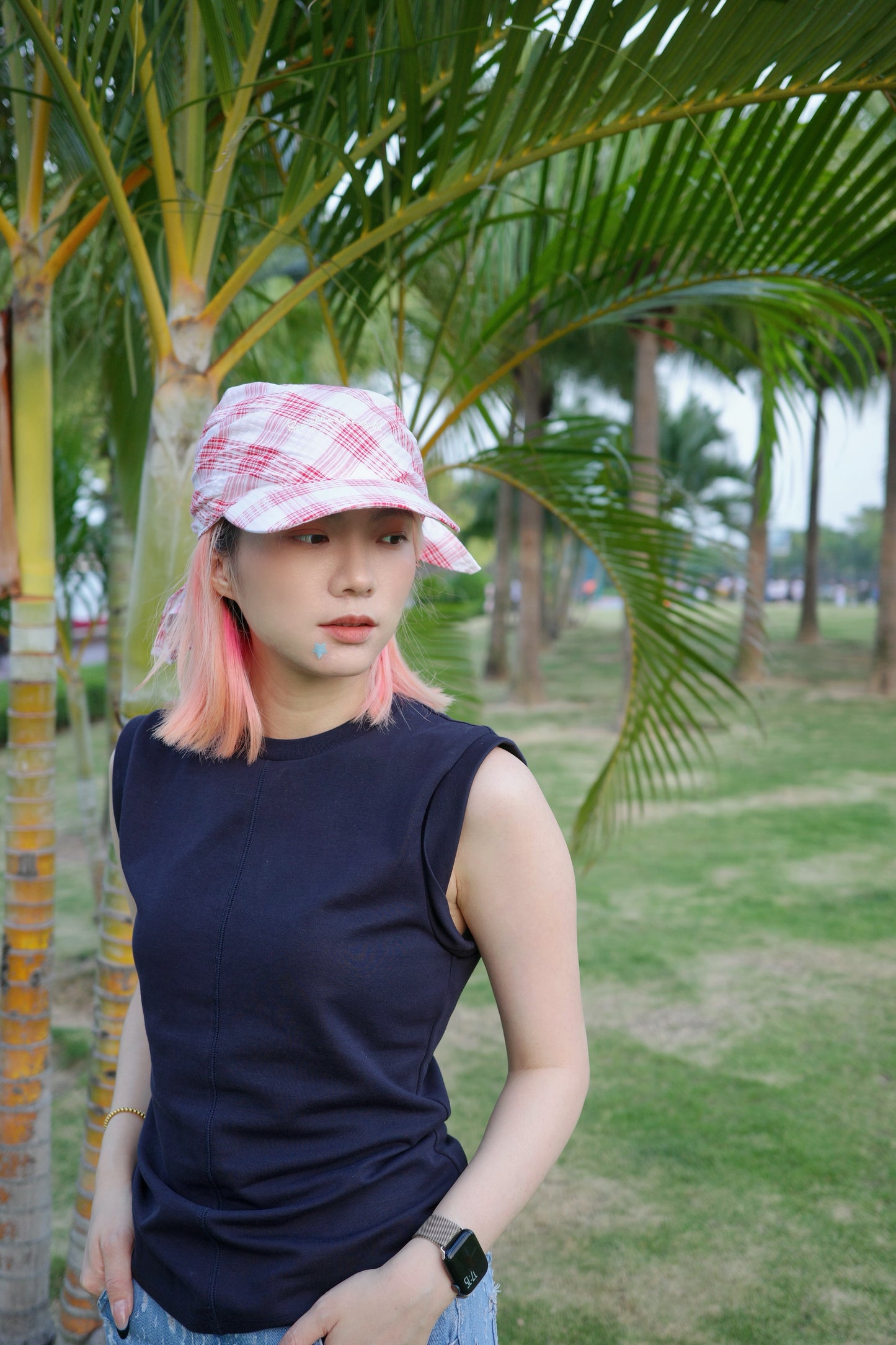 Wide Brim Garden Hat ( Cotton Candy Plaid )