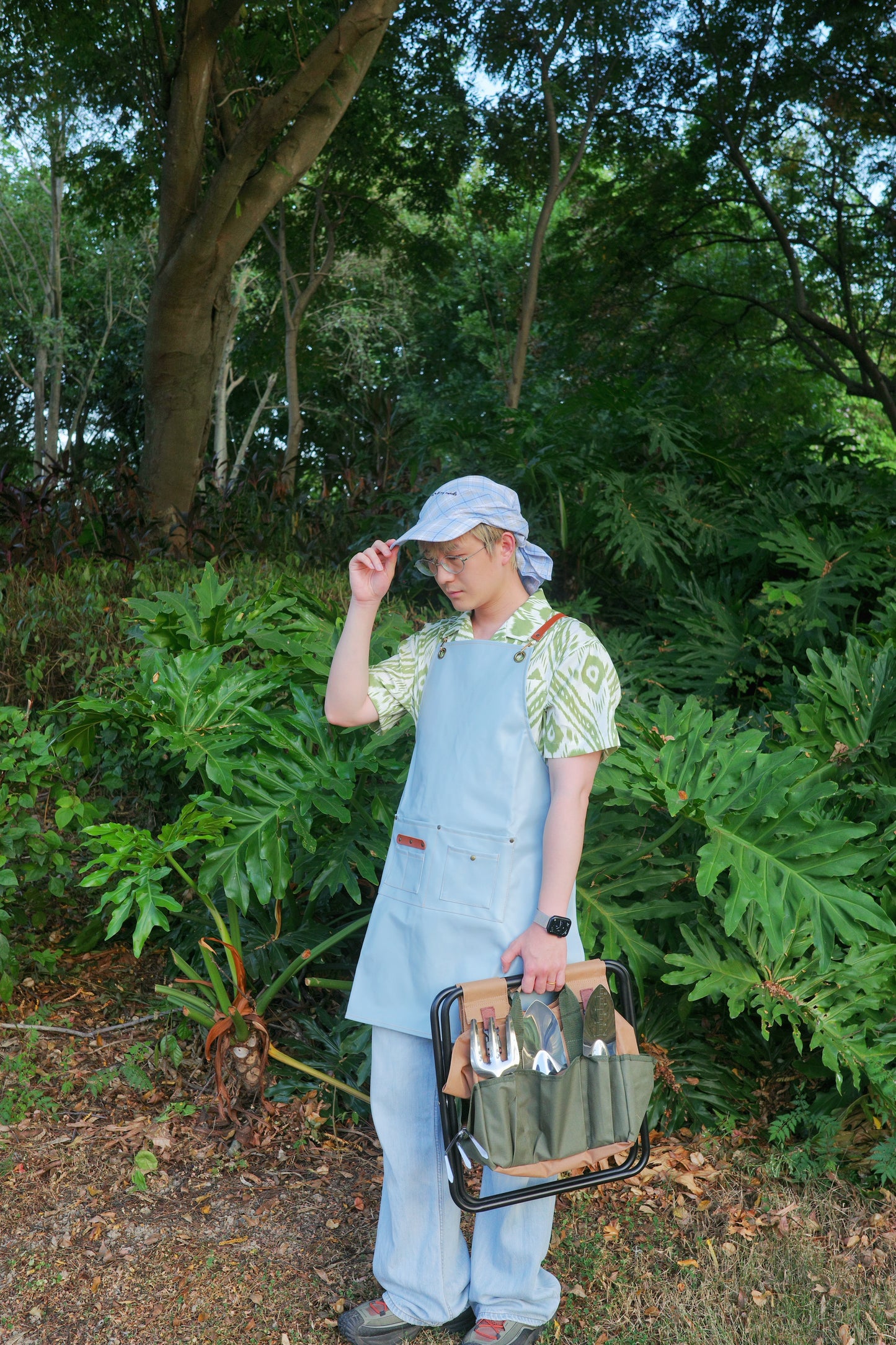 Wide Brim Garden Hat ( Skyline Blue Plaid )