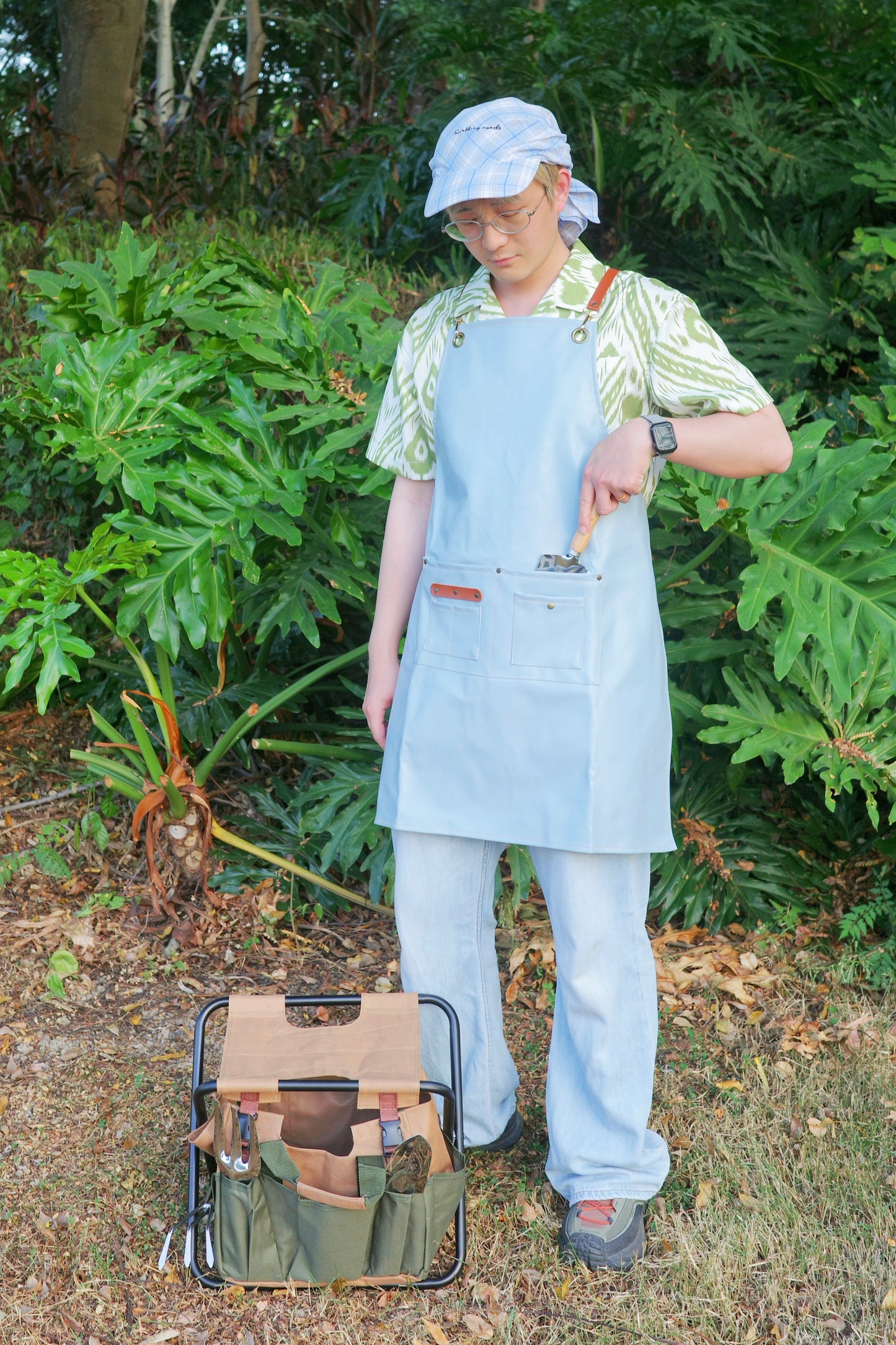 Wide Brim Garden Hat ( Skyline Blue Plaid )