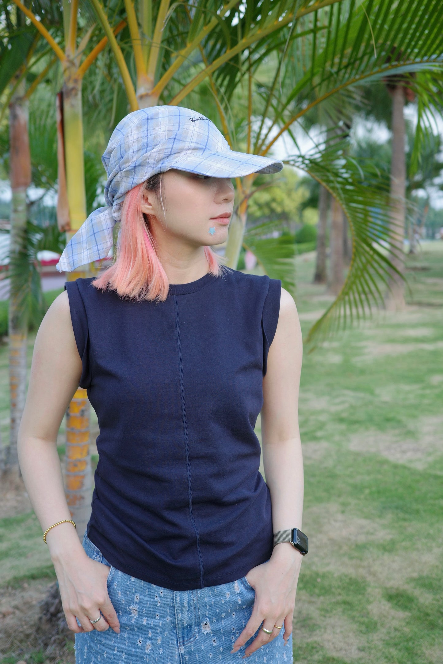 Wide Brim Garden Hat ( Skyline Blue Plaid )